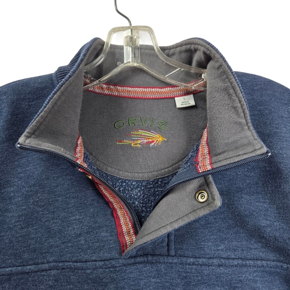 Orvis Signature 1/4 Zip Fleece Lined Sweatshirt Navy Blue Large - Picture 5 of 12
